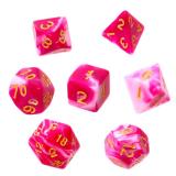 Kości Dwukolorowe - Różowo - białe (złote cyfry) - Komplet do RPG